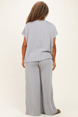 Grey Plus Raised Rib Short Sleeve Tee & Pants Set