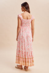 Pink Floral Smocked Maxi Dress