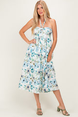 Off White Floral Halter Maternity Midi Dress