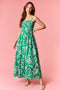 Kelly Green Floral Smocked Midi Dress