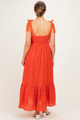 Tomato Laser Cut Lace Shoulder Tie Maternity Maxi Dress