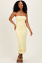 Yellow Strapless Laser Cut Lace Floral Detail Dress