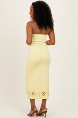 Yellow Strapless Laser Cut Lace Floral Detail Dress