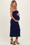 Navy Strapless Laser Cut Lace Floral Detail Maternity Dress