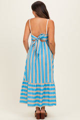 Blue Striped Ruffle Hem Maternity Midi Dress