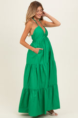 Green Cutout Halter Neck Maternity Maxi Dress