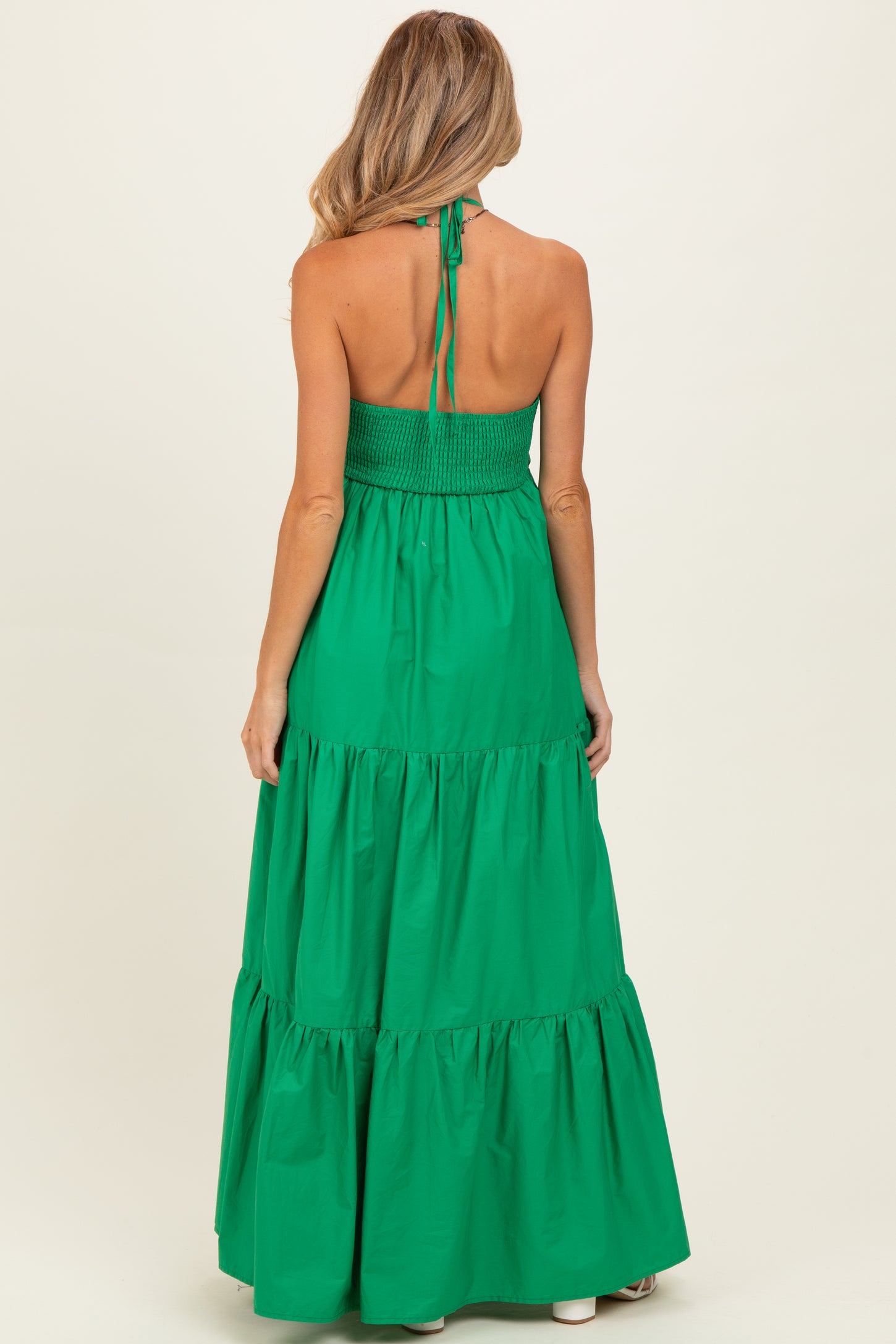 Green Cutout Halter Neck Maternity Maxi Dress