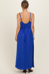 Capri Blue Sleeveless Flower Belt Maxi Dress