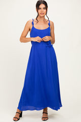 Capri Blue Sleeveless Flower Belt Dress