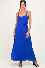 Capri Blue Sleeveless Flower Belt Dress