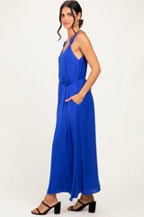 Capri Blue Sleeveless Flower Belt Dress