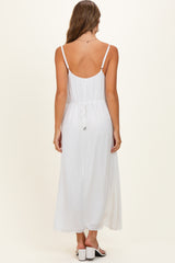 Off White Sleeveless Flower Belt Maxi Dress