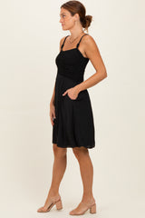 Black Knot Detail Smocked Mini Dress