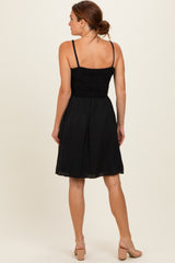 Black Knot Detail Smocked Mini Dress