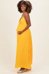 Sunflower V-Neck Open Back Maternity Maxi Dress
