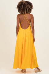 Sunflower V-Neck Open Back Maternity Maxi Dress