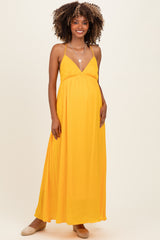 Sunflower V-Neck Open Back Maternity Maxi Dress