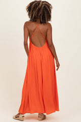 Orange V-Neck Open Back Maternity Maxi Dress
