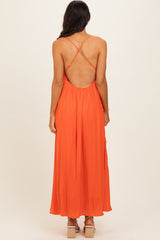 Orange V-Neck Open Back Maxi Dress