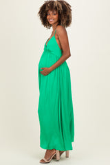 Peridot V-Neck Open Back Maternity Maxi Dress