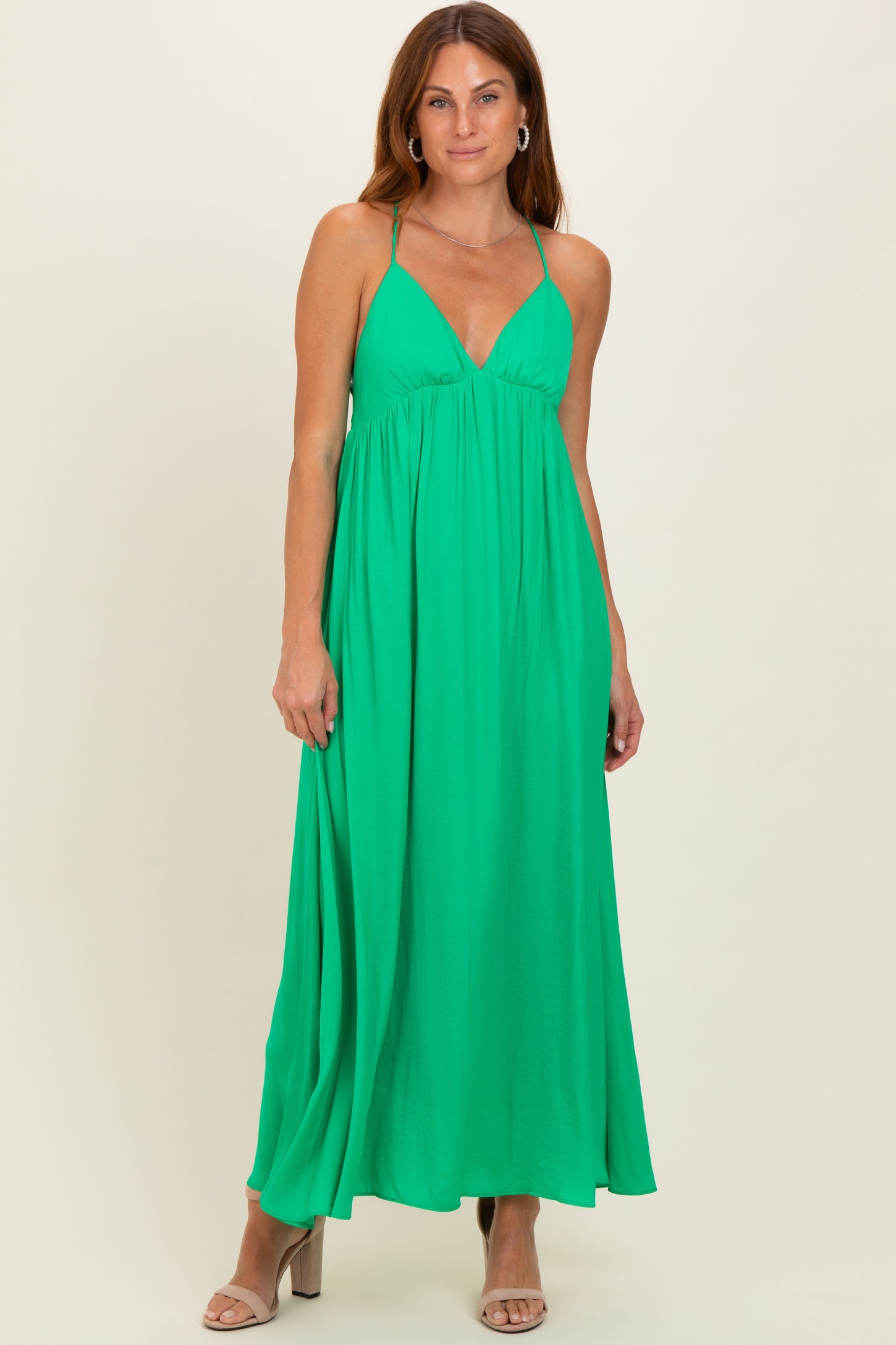 Peridot V-Neck Open Back Maternity Maxi Dress