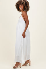 Off White V-Neck Open Back Maternity Maxi Dress