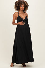 Black V-Neck Open Back Maternity Maxi Dress