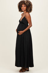 Black V-Neck Open Back Maternity Maxi Dress