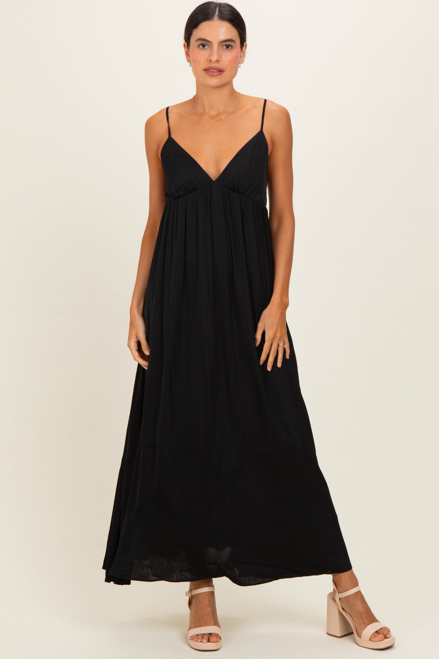 Black V-Neck Open Back Maternity Maxi Dress