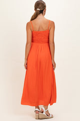 Orange Textured Smocked Maternity Maxi Dress