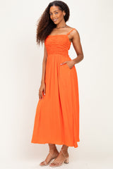 Orange Textured Smocked Maternity Maxi Dress