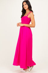 Hot Pink Textured Smocked Maxi Dress