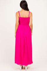 Hot Pink Textured Smocked Maxi Dress