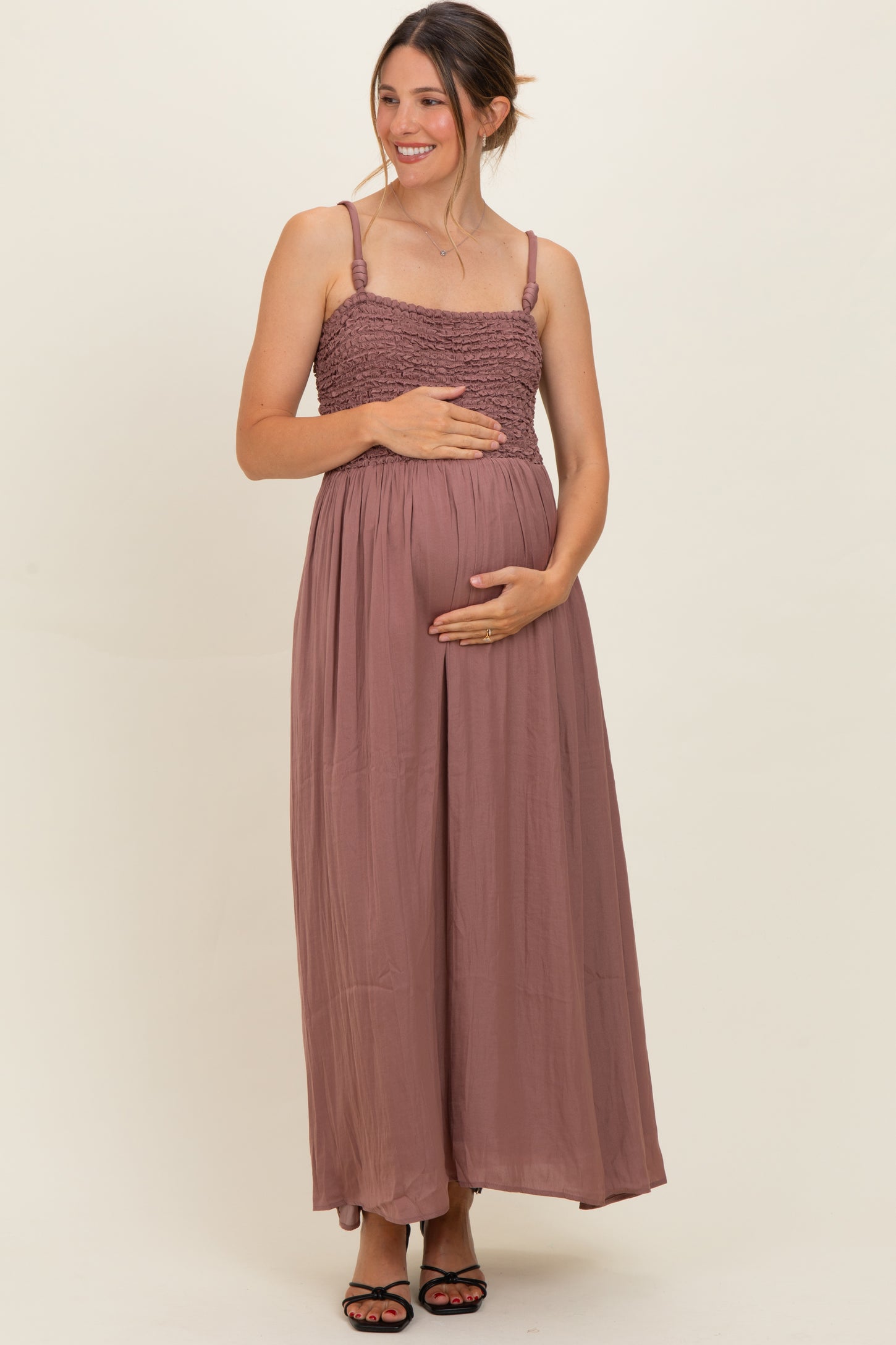 Mauve Textured Smocked Maternity Maxi Dress
