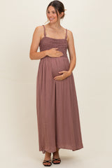 Mauve Textured Smocked Maternity Maxi Dress