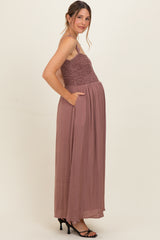 Mauve Textured Smocked Maternity Maxi Dress