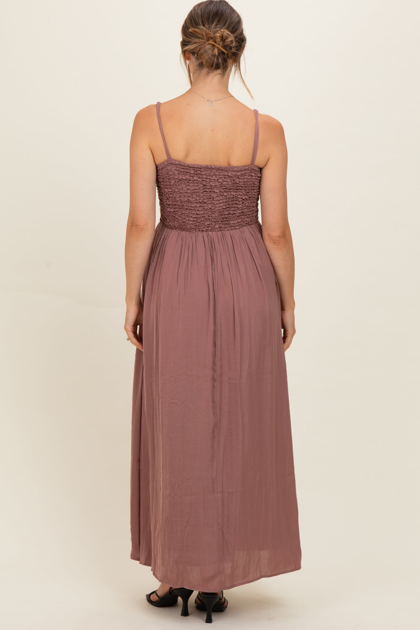 Mauve Textured Smocked Maternity Maxi Dress