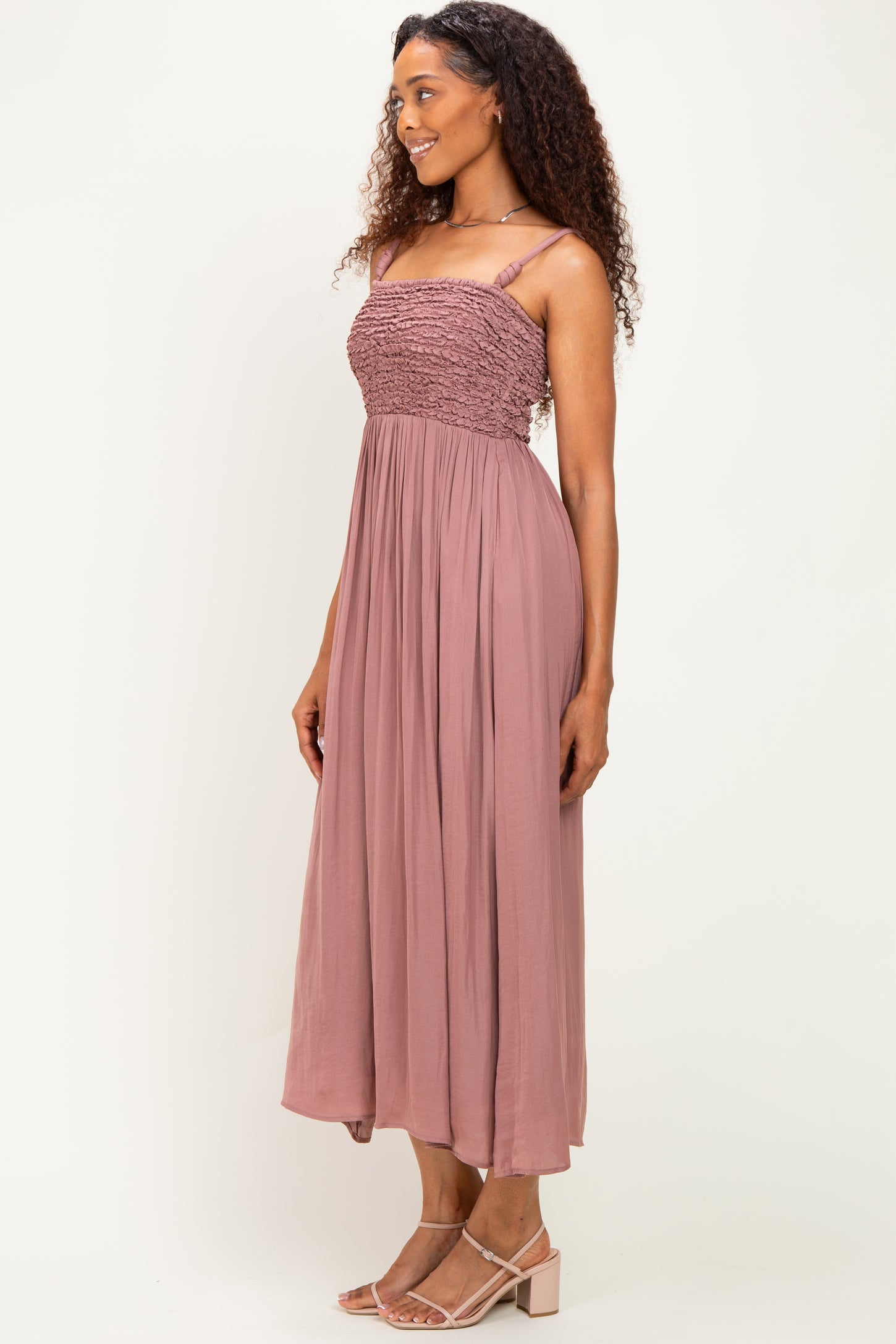 Mauve Textured Smocked Maxi Dress