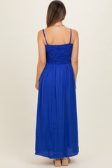 Capri Blue Textured Smocked Maternity Maxi Dress