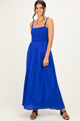 Capri Blue Textured Smocked Maternity Maxi Dress