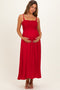 Red Textured Smocked Maternity Maxi Dress