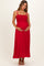 Red Textured Smocked Maternity Maxi Dress