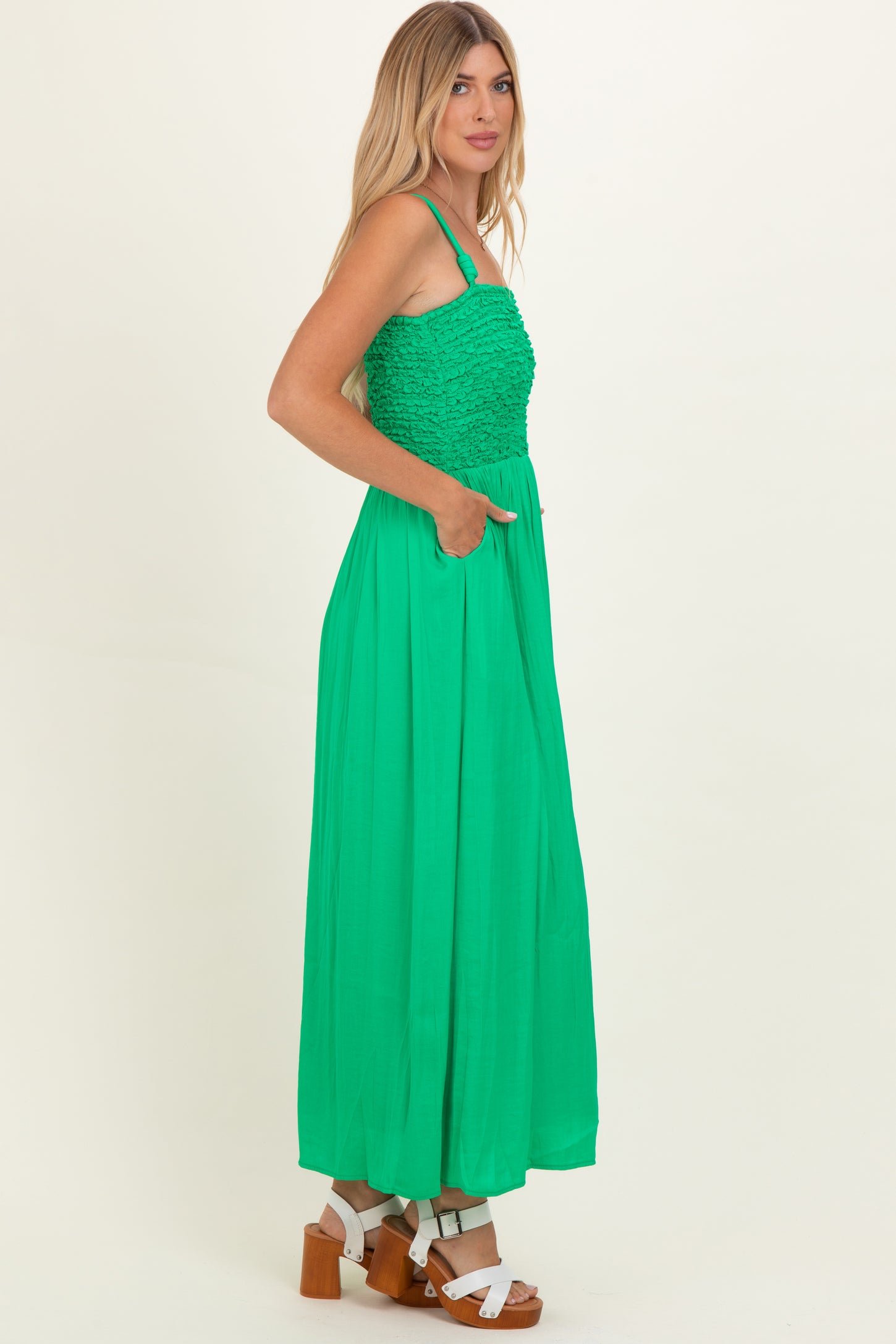 Peridot Textured Smocked Maxi Dress