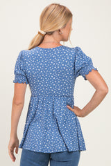 Blue Ditsy Floral Smocked Sleeve Wrap Top