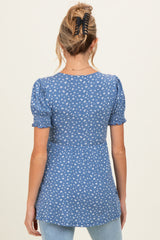 Blue Ditsy Floral Smocked Sleeve Maternity Wrap Top
