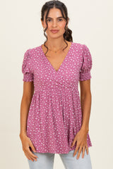 Mauve Ditsy Floral Smocked Sleeve Maternity Wrap Top