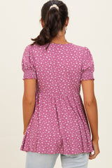Mauve Ditsy Floral Smocked Sleeve Wrap Top