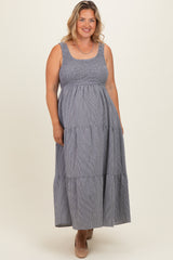 Black Tiered Smocked Maternity Plus Maxi Dress