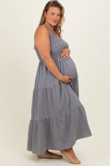 Black Tiered Smocked Maternity Plus Maxi Dress