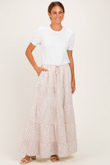 Cream Floral Drawstring Tiered Maternity Maxi Skirt